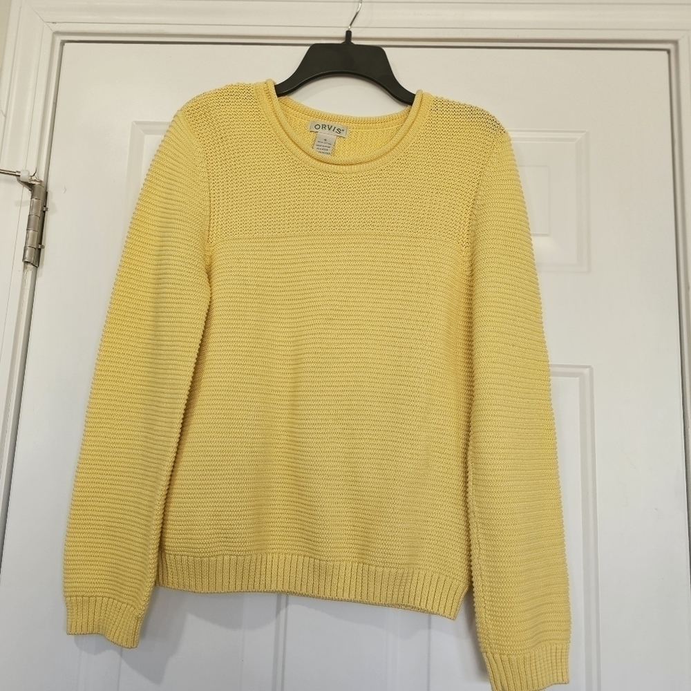 Orvis Women’s Large Yellow Heavy Cotton Pullover Sweater Crew Neck size  small